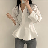 buisnesscore outfit women Spring and Autumn New Retro Waist-Tight Skirt Western Style Ruffled Design Sense Niche Long Sleeve Chic Shirt Top