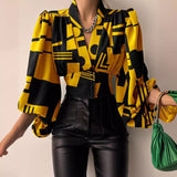 discover style ideas 2024 Popular Spring New Elegant Button V-neck Lantern Sleeve Top Shirt