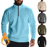 Nukty-shop Autumn and Winter Men's Polar Fleece Half Zipper Stand Collar Long Sleeve Solid Color Sweater Size