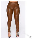 casual dinner outfit fall Fashionable Personalized Tight Casual Pants Women's Zipper Mid-Waist Leather Pants with Pockets Pu New Elastic Pencil Pants