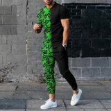 Men's Short-Sleeved Trousers Suit 3D Digital Personalized Ethnic Style Printed Fashionable Casual Tights
