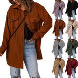 Corduroy Coat for Women Winter New Solid Color Single-Breasted Casual Lapel Woolen Coat for Women