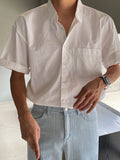 man outfit Short-Sleeved Shirt Men's Summer Ins Fashion Brand Solid Color Design High-Grade Casual Loose Shirt All-Matching Coat