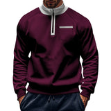 Winter Fleece-lined Stand Collar Half Zipper Sweater Men's Casual Color Matching Pocket Loose Casual Men's Sweater