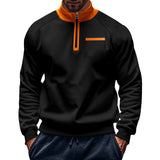 Winter Fleece-lined Stand Collar Half Zipper Sweater Men's Casual Color Matching Pocket Loose Casual Men's Sweater