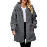 Winter New Loose Plush Women's Long-Sleeved Hooded Zipper Cardigan Jacket