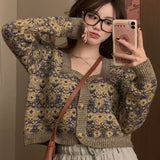 fall outfits aesthetic Fall New Korean Style Elegant Retro Flower Age-Reducing Sweet Knitted Sweater Long Sleeve Cardigan Coat for Women