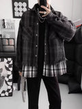 Nukty FALL OUTFITS MEN American Fake Two-Piece Classic Style Patchwork Gingham Jacket Men's Trendy Ins Stylish Niche Style Casual Handsome Outwear