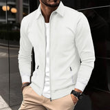 Coat Men's Spring and Autumn Youth Waffle Zipper Pocket Lapel Slim Cardigan Men's Jacket outside