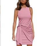 Women's Clothing Amazon Hot-selling Sleeveless Round Neck Bow Irregular Belt Dress