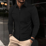 Waffle Lapel Long Sleeve Zipper Men's Jacket High Street Casual Men's Autumn Jacket