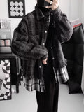 Nukty FALL OUTFITS MEN American Fake Two-Piece Classic Style Patchwork Gingham Jacket Men's Trendy Ins Stylish Niche Style Casual Handsome Outwear