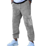 Men's Corduroy Trousers Solid Color Sports Pants Loose Straight Multi-Pocket Men's Thin Casual Pants Autumn and Winter