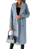 Women's Spring 2024 New Coat All-Match Woolen Coat Solid Color Long Sleeve Double Breasted Pocket