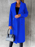 Women's Spring 2024 New Coat All-Match Woolen Coat Solid Color Long Sleeve Double Breasted Pocket