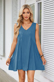 Nukty 2024 Women's Clothing Spring and Summer New V-neck Sleeveless Pleated Vest Pocket Dress