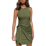 Women's Clothing Amazon Hot-selling Sleeveless Round Neck Bow Irregular Belt Dress