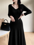 church outfit Korean Style Knitted Bottoming Knitted Dress Women's Autumn and Winter A- line Large Swing Dress