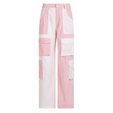 y2k outfits American Sports Street Contrast Color High Waist Corduroy Trousers 2024 Spring and Summer New Multi-Pocket Straight Wide Leg Workwear
