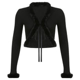 y2k outfits Fashionable Autumn Sexy Women's Top New Furry Lace-up Pit Cardigan Short V-neck Slim Top