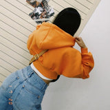 Nukty Autumn Baseball Fall Fashion Jackets For Women Zip Up Orange Crop Top Jackets Coats Streetwear Varsity Bomber Jacket