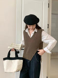 masc outfits Korean Style New Style Personalized Design Side Zipper V-neck Solid Color Loose Knitted Vest Women's All-Match Knitted Vest