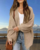 fall fashion Women's 2024 New Fashion Lantern Sleeve Sweater Women's Coat Thick Wool Pocket Knitted Cardigan