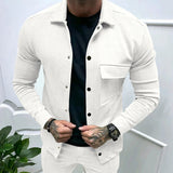 Autumn Casual Men's Twill Lapel Long-Sleeved Top Single-Breasted Solid Color Slim Jacket
