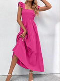 Nukty Summer New Women's Dress Temperament Commuter Ruffled Waist Solid Color Puff Sleeve High Waist Skirt Woman Dress