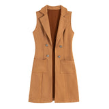 women’s fall fashion Fashionable Suede Suit Vest Women's Slim-Fit Retro Temperament Long Coat Outer Wear Cardigan
