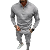Men's Autumn and Winter Suit Men's Solid Color Leisure Sports Fleece-lined Zipper Stand Collar Two-Piece Set
