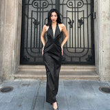 dress to impress PU Leather High-Grade Elegant Halter Dress 2024 New Nightclub Hot Girl Sexy Deep V Backless Sheath Dress
