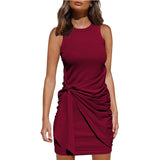 Women's Clothing Amazon Hot-selling Sleeveless Round Neck Bow Irregular Belt Dress