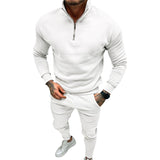 Men's Autumn and Winter Suit Men's Solid Color Leisure Sports Fleece-lined Zipper Stand Collar Two-Piece Set
