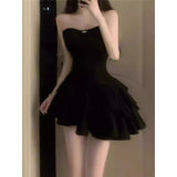 freshman hoco dresses Hot Girl Elegant Black Dress Women's High-Grade Tube Top Birthday Dress Irregular Cake Skirt Pettiskirt Women