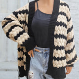 sambas outfits Women's Sweater Coat Women's Pineapple Three-Dimensional Contrast Color Stitching Striped Sweater Cardigan