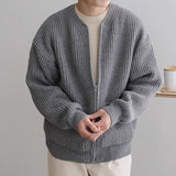 streetwear men outfits Solid Color round Neck Knitted Cardigan Coat Men's 2024 Autumn and Winter Fashion Youth Trendy All-Match Casual plus Size Top