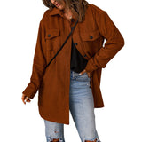 Nukty-shop Corduroy Coat for Women Winter New Solid Color Single-Breasted Casual Lapel Woolen Coat for Women
