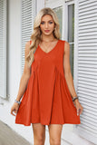 Nukty 2024 Women's Clothing Spring and Summer New V-neck Sleeveless Pleated Vest Pocket Dress