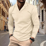 Autumn and Winter Temu Men's Waffle Suit Collar Solid Color Casual Long-Sleeved Polo Shirt Men