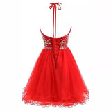 dresses Slim-Fit Small Dress Halter Short Bridal Wedding Dress Banquet Evening Dress Lace New Red Women