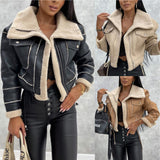 Autumn and Winter Coat Lamb Wool Short Coat Zipper Machine Car Style Jacket Top Female