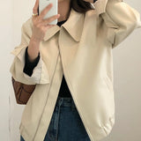 fall outfits women Handsome Lapel Zipper Design Loose Casual Chic Autumn Personality Long Sleeve Motorcycle Clothing Leather Coat for Women