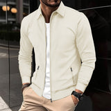 Coat Men's Spring and Autumn Youth Waffle Zipper Pocket Lapel Slim Cardigan Men's Jacket outside