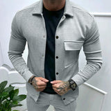 Autumn Casual Men's Twill Lapel Long-Sleeved Top Single-Breasted Solid Color Slim Jacket