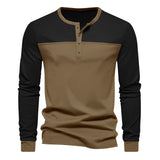 Autumn American Retro Trendy Long Sleeve Color Matching Henry Collar Bottoming Shirt Casual Men's T-shirt