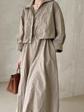 church outfit Chic Autumn Retro Elegant Drawstring Waist Strap Dress + Loose All-Match Long Sleeve Short Coat for Women