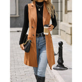 women’s fall fashion Fashionable Suede Suit Vest Women's Slim-Fit Retro Temperament Long Coat Outer Wear Cardigan