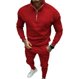 Men's Autumn and Winter Suit Men's Solid Color Leisure Sports Fleece-lined Zipper Stand Collar Two-Piece Set