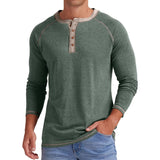 Men's Autumn and Winter plus Size Men's Long-Sleeved T-shirt Men's Henry Shirt Four-Button Top